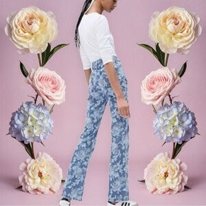LoveShackFancy Blue Floral Flare Jeans